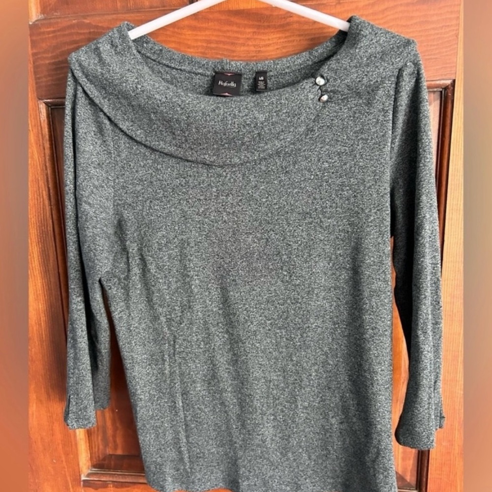 Rafaella Gray Sweater, collar with button detail size Large cotton blend